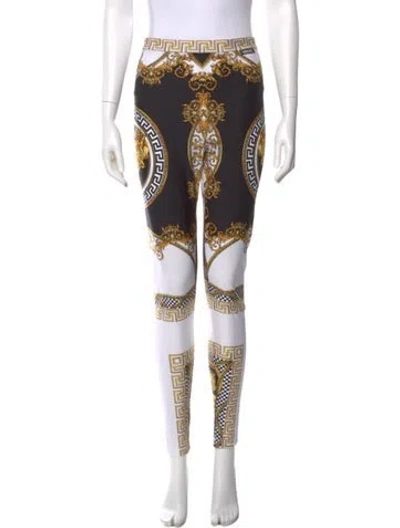 Pre-owned Versace Printed Skinny Leg Pants In Gold