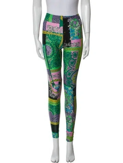 Pre-owned Versace Printed Skinny Leg Pants In Green