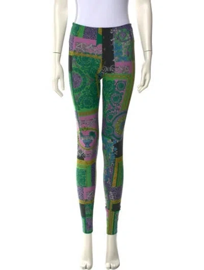 Pre-owned Versace Printed Skinny Leg Pants In Green