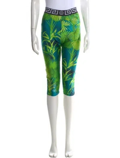 Pre-owned Versace Printed Skinny Leg Pants In Green