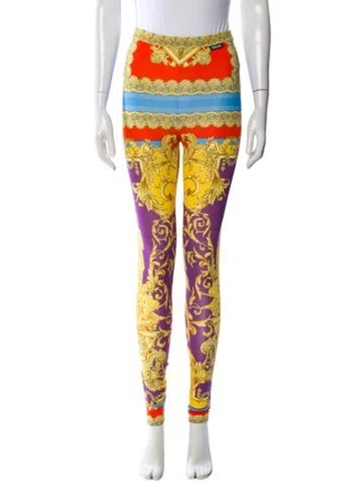 Pre-owned Versace Printed Skinny Leg Pants In Neutral