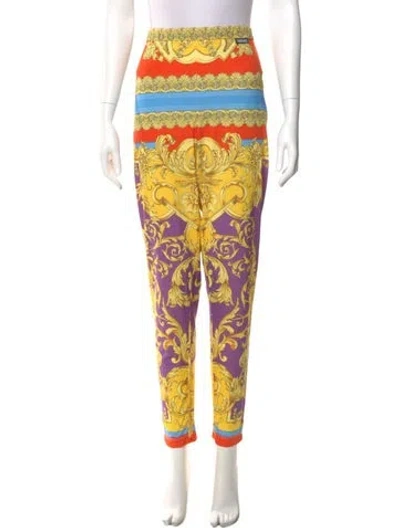 Pre-owned Versace Printed Skinny Leg Pants In Orange