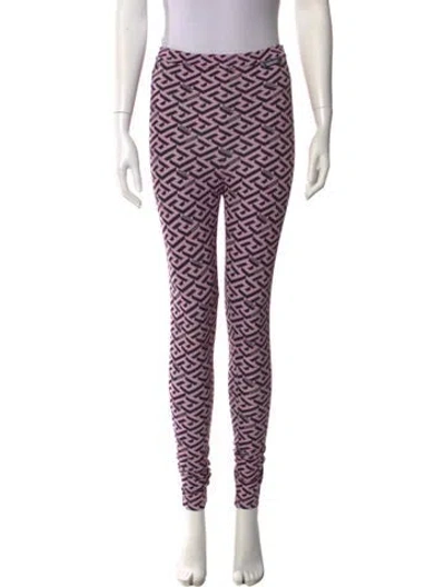 Pre-owned Versace Printed Skinny Leg Pants In Pink