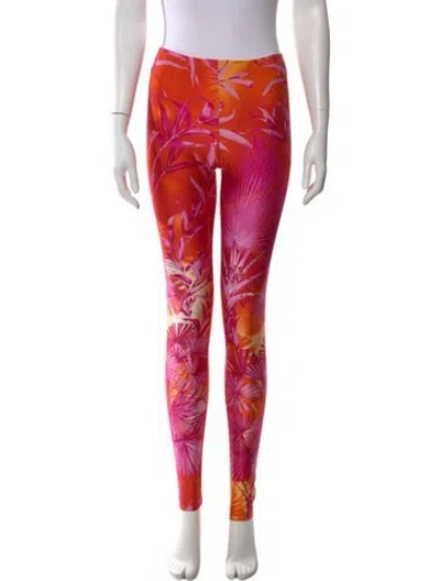 Pre-owned Versace Printed Skinny Leg Pants In Pink