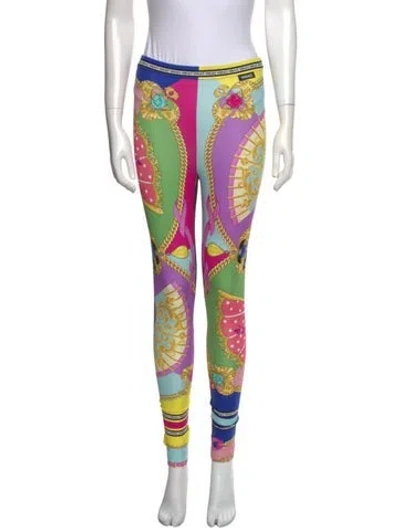Pre-owned Versace Printed Skinny Leg Pants In Purple