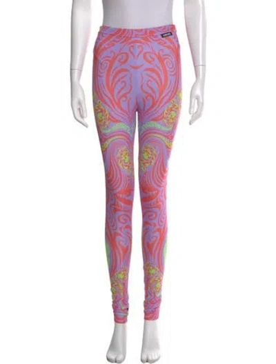 Pre-owned Versace Printed Skinny Leg Pants In Purple