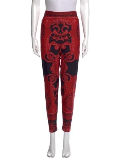 Pre-owned Versace Printed Skinny Leg Pants In Red