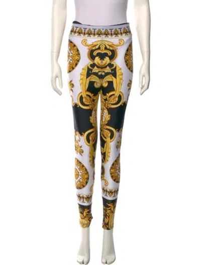 Pre-owned Versace Printed Skinny Leg Pants In White