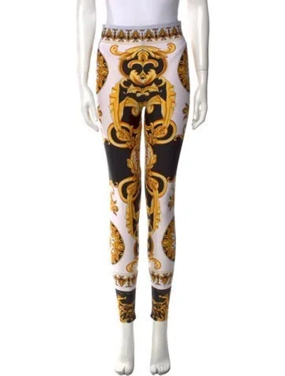 Pre-owned Versace Printed Skinny Leg Pants In White