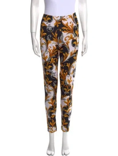 Pre-owned Versace Printed Skinny Leg Pants In Yellow