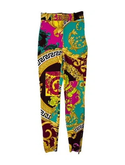 Pre-owned Versace Printed Skinny Leg Pants In Yellow