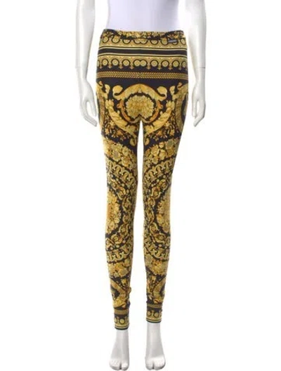 Pre-owned Versace Printed Skinny Leg Pants In Yellow