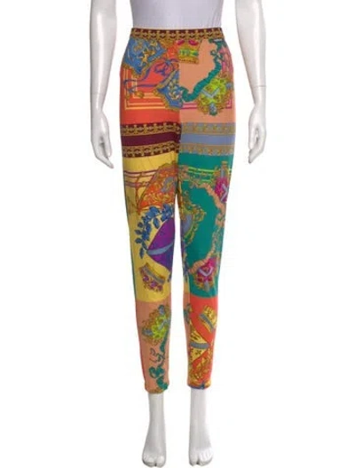 Pre-owned Versace Printed Skinny Leg Pants In Yellow