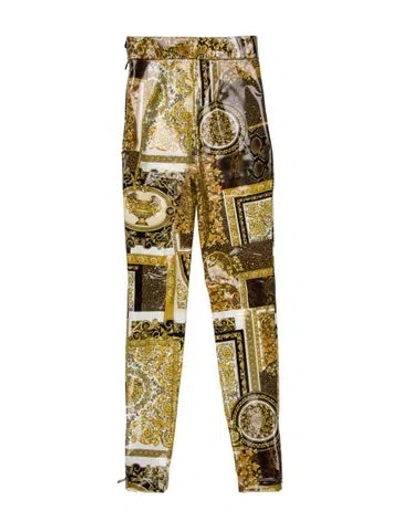 Pre-owned Versace Printed Skinny Leg Pants In Yellow