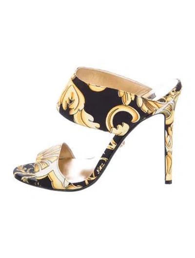 Pre-owned Versace Printed Slides In Black