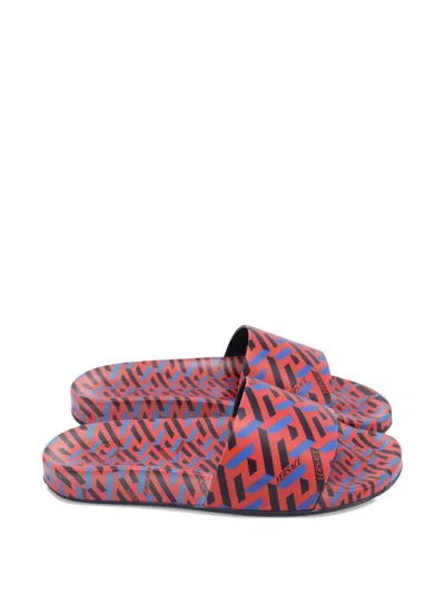Pre-owned Versace Printed Slides In Red