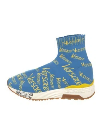 Pre-owned Versace Printed Sock Boots In Blue