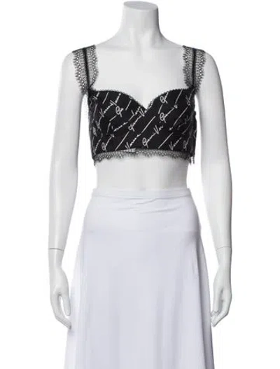 Pre-owned Versace Printed Square Neckline Crop Top In Black