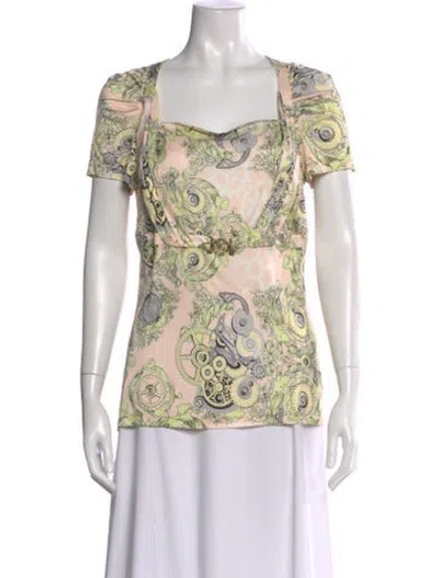 Pre-owned Versace Printed Square Neckline Top In Multi