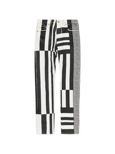 Versace Printed Straight Leg Jeans In Black