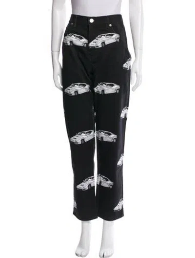 Pre-owned Versace Printed Straight Leg Pants In Black