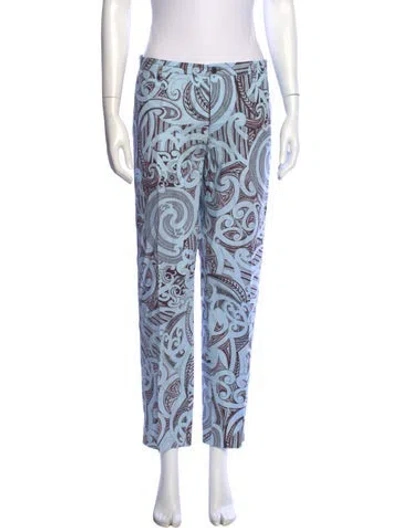 Pre-owned Versace Printed Straight Leg Pants In Blue