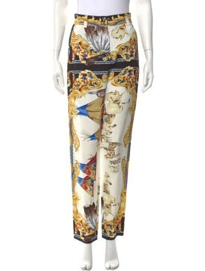 Pre-owned Versace Printed Straight Leg Pants In Gold