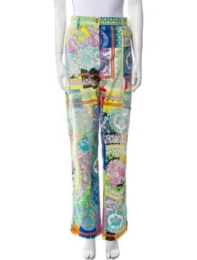 Pre-owned Versace Printed Straight Leg Pants In Green