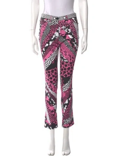 Pre-owned Versace Printed Straight Leg Pants In Pink