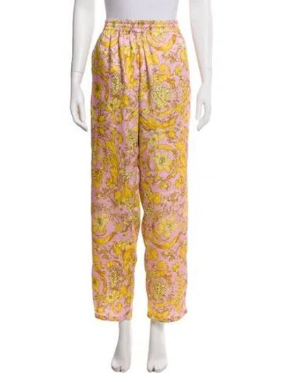 Pre-owned Versace Printed Straight Leg Pants In Pink