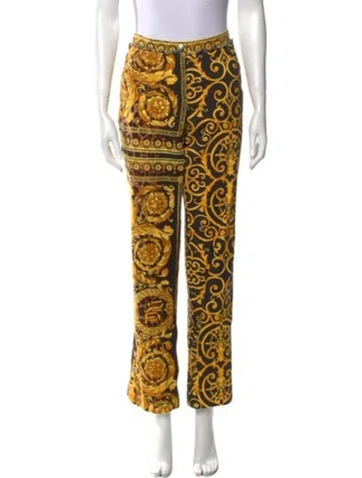 Pre-owned Versace Printed Straight Leg Pants In Yellow