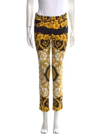 Pre-owned Versace Printed Straight Leg Pants In Yellow