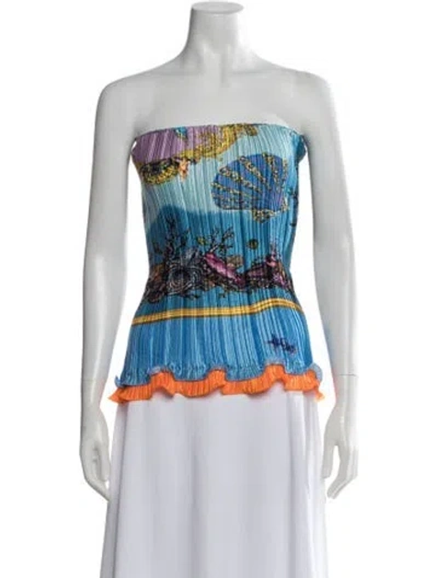 Pre-owned Versace Printed Strapless Top In Blue