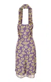 Versace Printed Stretch Crepe Knee-length Dress In Purple