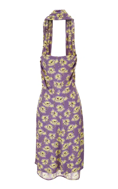 Versace Printed Stretch Crepe Knee-length Dress In Purple