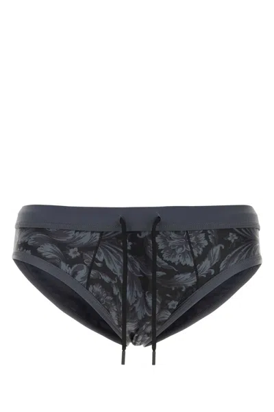 Versace Printed Stretch Polyester Swimming Brief In Black5bc10