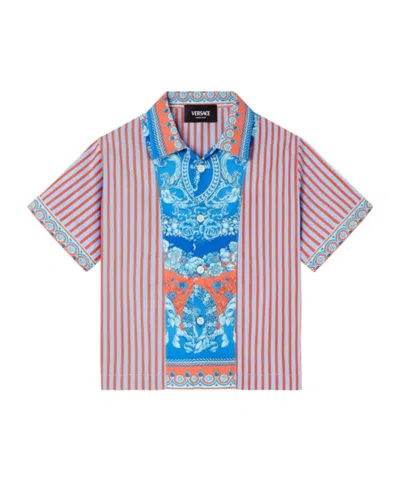 Versace Kids' Printed Striped Cotton-poplin Shirt In Multi
