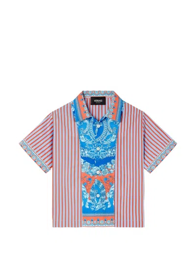 Versace Kids' Printed Striped Cotton-poplin Shirt In Pink