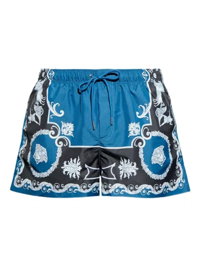 Versace Printed Swim Shorts In Blue