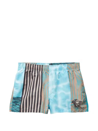 Versace Printed Swim Shorts In Brown