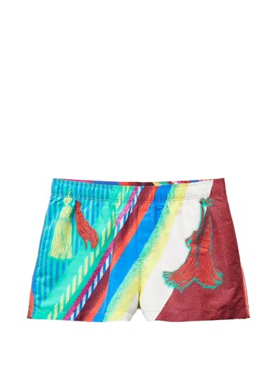 Versace Printed Swim Shorts In Brown