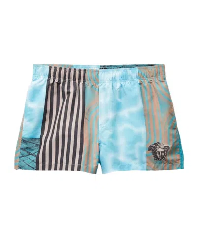 Versace Printed Swim Shorts In Brown