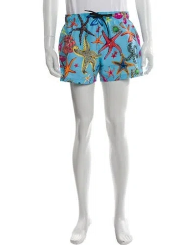 Pre-owned Versace Printed Swim Trunks In Blue