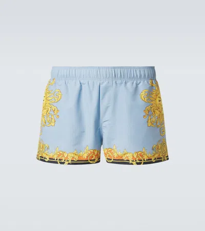 Versace Printed Swim Trunks In Blue