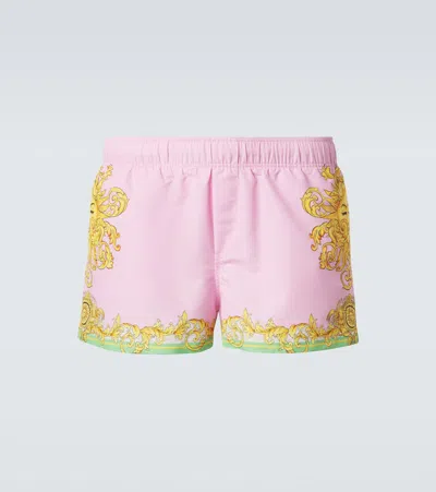 Versace Printed Swim Trunks In Pink