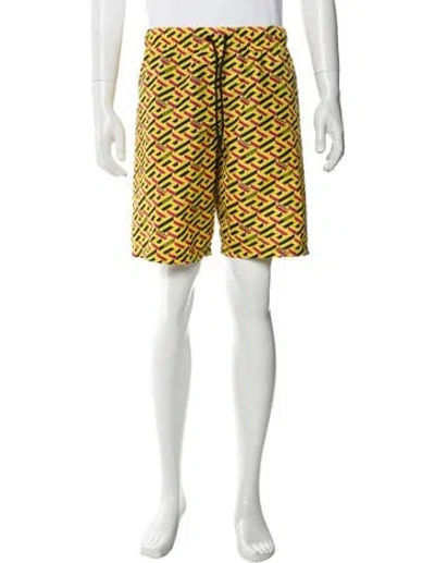 Pre-owned Versace Printed Swim Trunks In Yellow