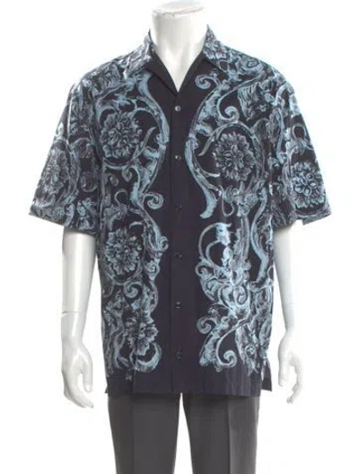 Pre-owned Versace Printed Three-quarter Sleeve Shirt In Blue