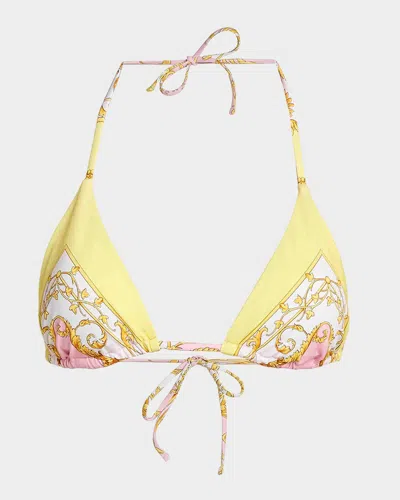 Versace Printed Tie Bikini Top In Yellow