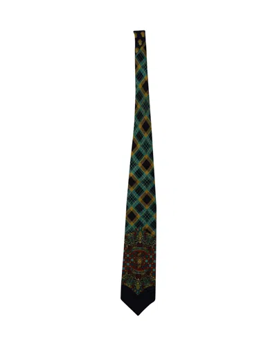 Versace Printed Tie In Multicolor Silk In Green