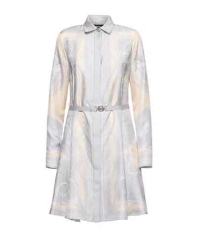 Versace Printed Silk Shirt Dress In Blue